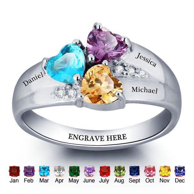 personalized 3 stone 925 sterling silver birthstone ring