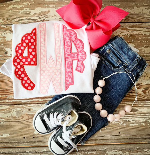 Valentine’s Day Pink Monogram Applique Shirt