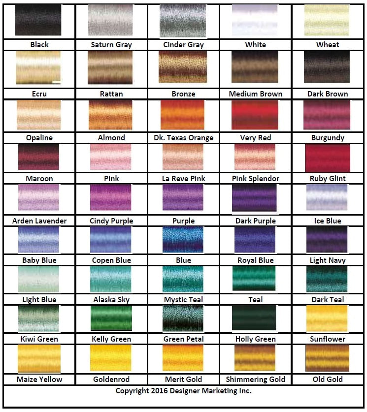 Designer Marketing Embroidery Thread Chart