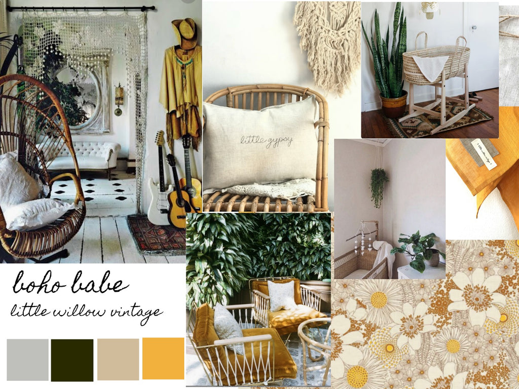 Boho Babe inspiration board by Little Willow Vintage.. baby bedding and blankets