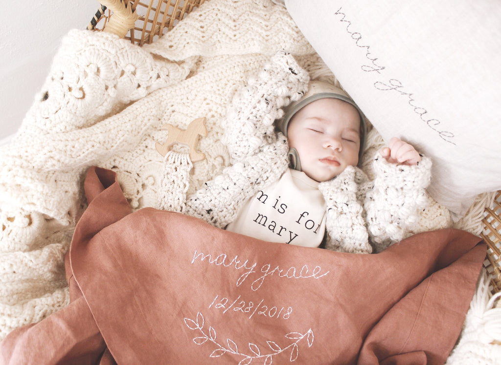 newborn baby, girls nursery, personalised pillow, personalised baby blanket