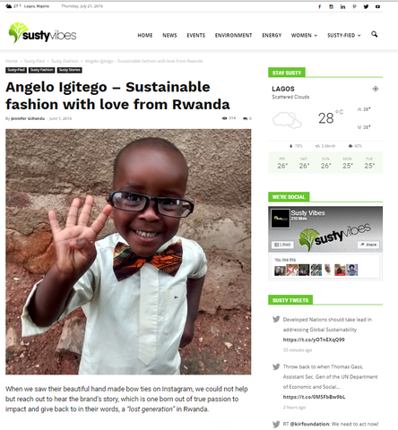 Our Article in SustyVibes - Angelo Igitego
