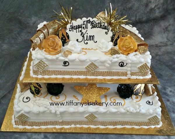 Gold Bling on 1/4 and 1/2 sheet cake – Tiffany's Bakery