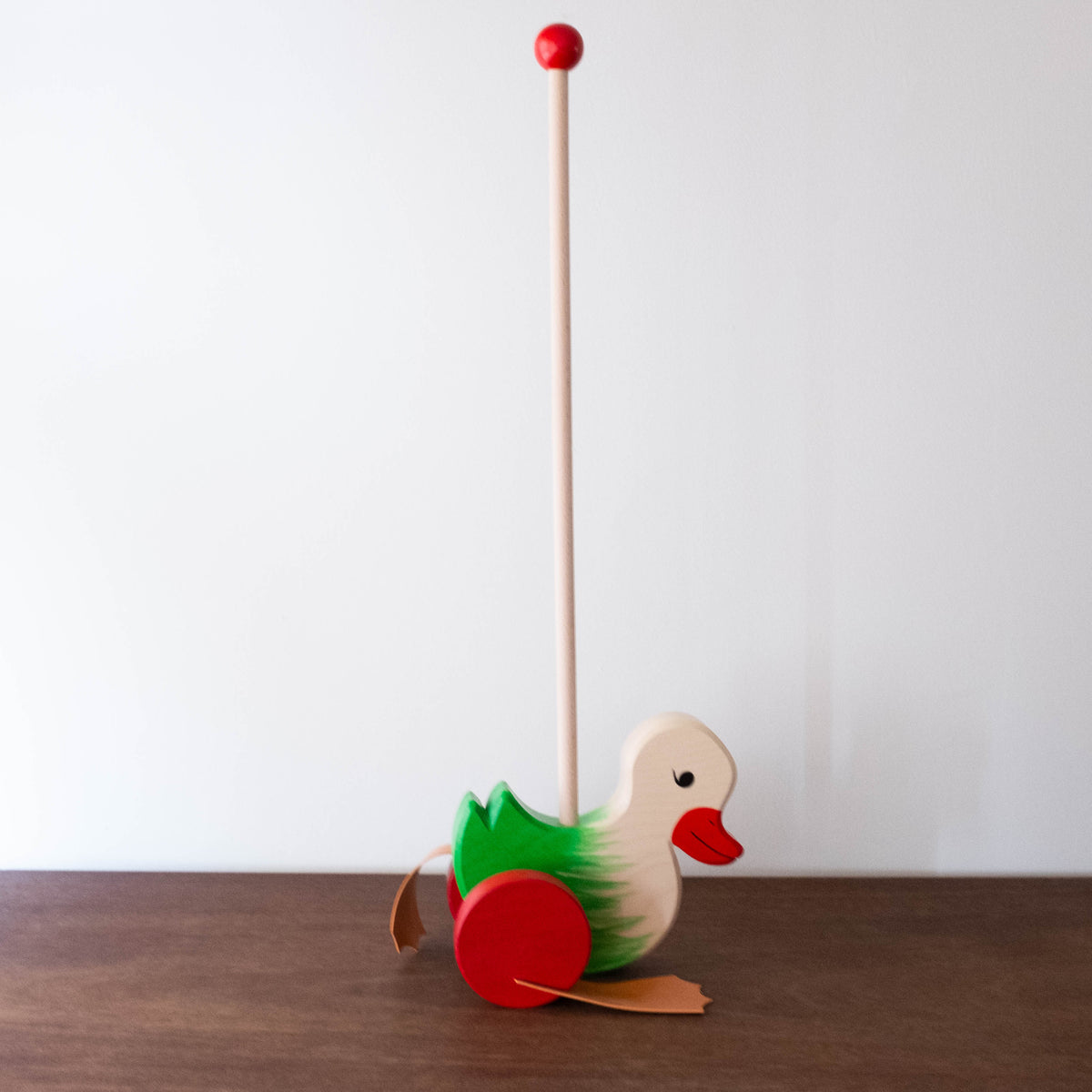 Interpunctie heel fijn Gietvorm Handmade Wooden Push Duck Toy- Green | Shop Merci Milo