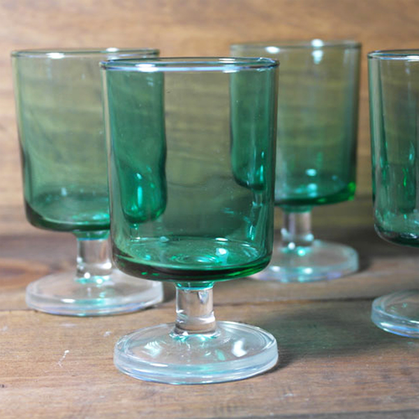 green wine glasses