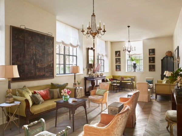 Amelia Handegan designed this beautiful living room near Charleston