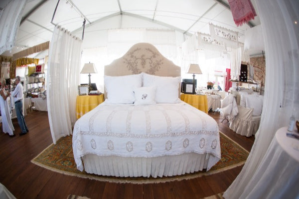 Our bespoke bedding accentuates our European Sleep System, all on view at Round Top. Image by Jana Perenchio.