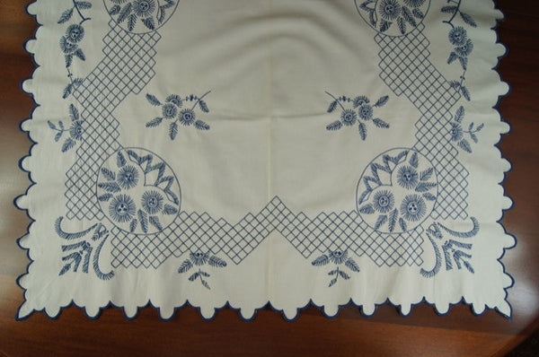 Blue White Antique Tablecloth