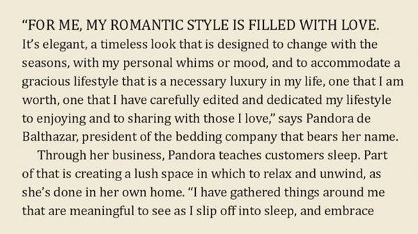 Pandora de Balthazar Interviewed in Romantic Home