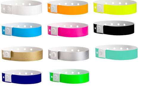 Many colors to choose from our plastic wristband inventory