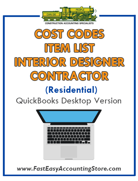 Interior Designer Contractor Residential Quickbooks Cost Codes Item List Desktop Version Bundle