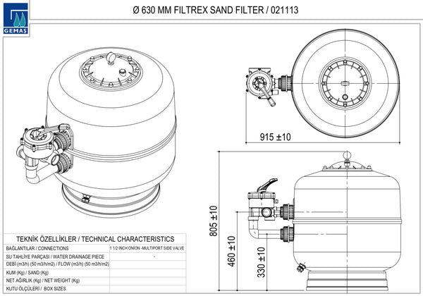 Gemaş Filtrex Havuz Kum Filtresi-630