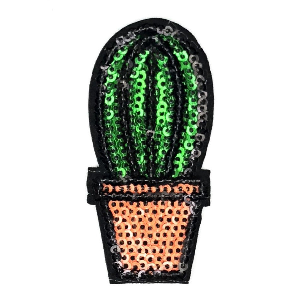 Groene paillette cactus in oud roze paillette bloempot patch