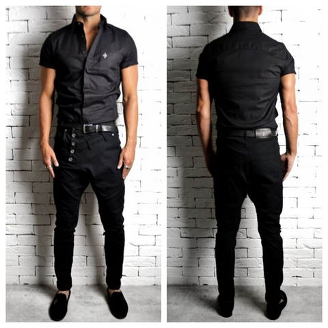 Alex Christopher Side Button Skinny Drop Crotch Jeans | ETTO Boutique 
