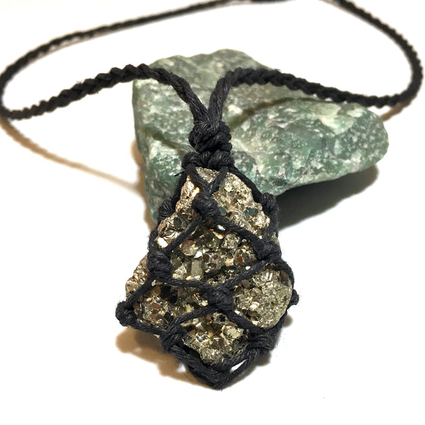Rough Pyrite Hemp Necklace 