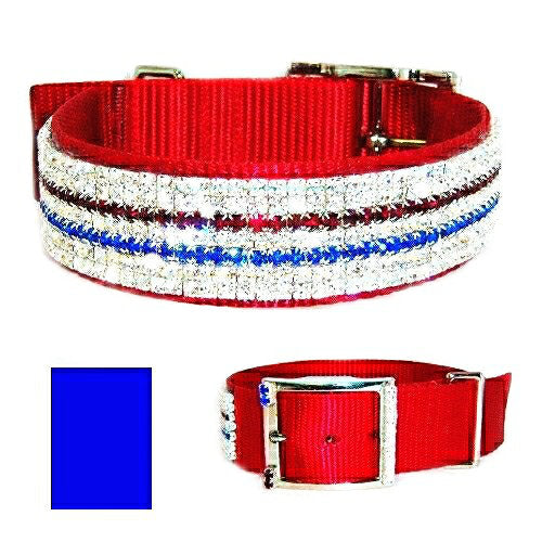 1 1/2 Inch wide Crystal Patriotic Dog Collar