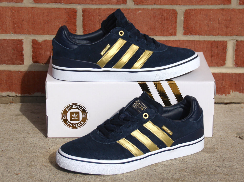 Adidas Busenitz Vulc ADV 10 Year Anniversey Skate Shoes Collegiate Navy Gold Metallic White F37894