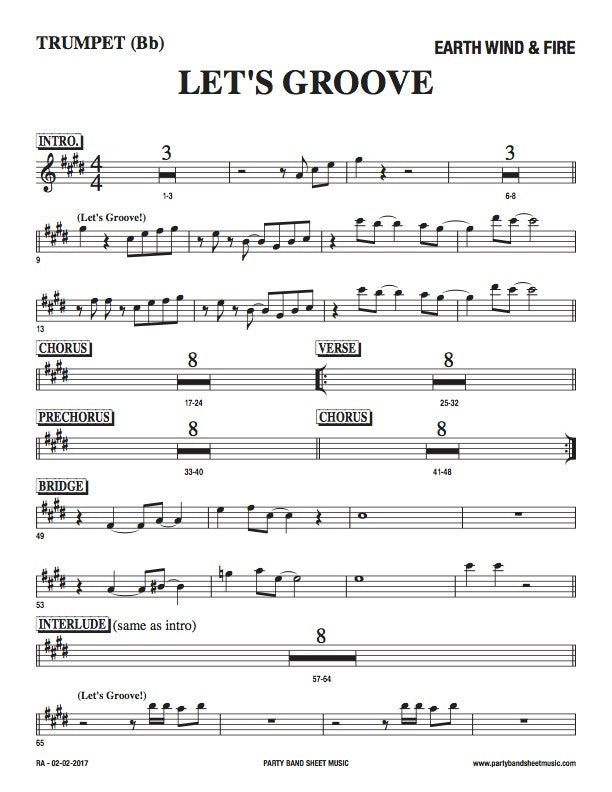 lets groove earth wind fire sheet music horn parts party earth wind and fire sheet music