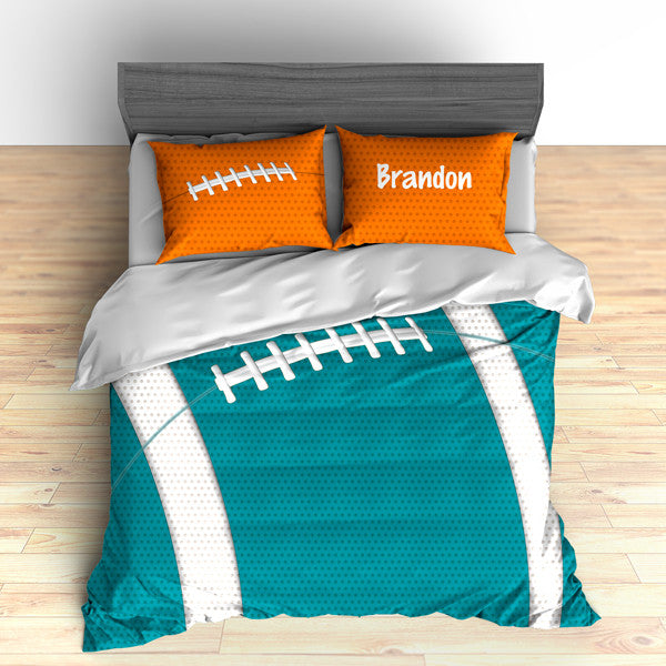 Personalized Football Team Colors Themed Bedding Duvet Or Comforter Sets Orange And Teal