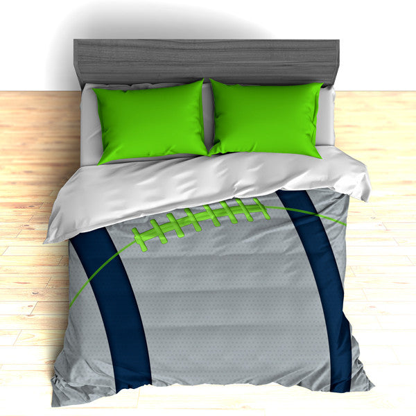 Personalized Football Team Colors Themed Bedding Duvet Or Comforter Sets Green Teal Or Grey