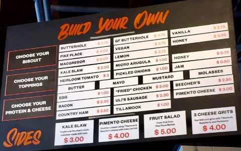 Menu at Honest Biscuits at Pike Place Market