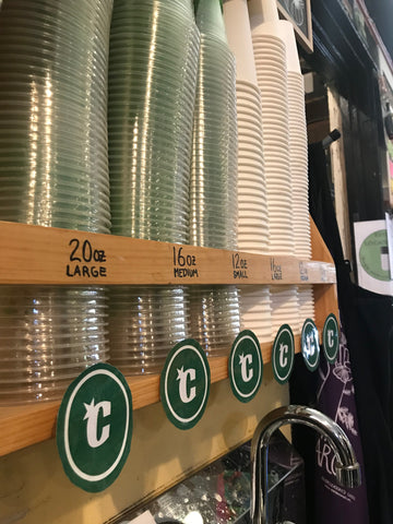 Seven serves its food and drinks in all-compostable products.