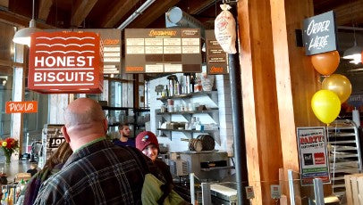 In line at Honest Biscuits in Pike Place Market - Seattle, WA