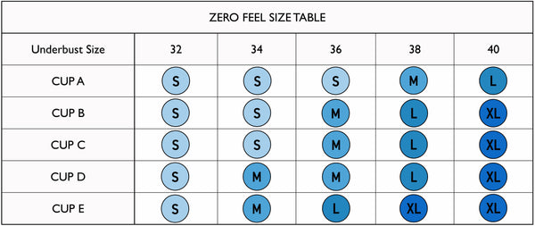 Zero Feel Bra Size Guide Chart