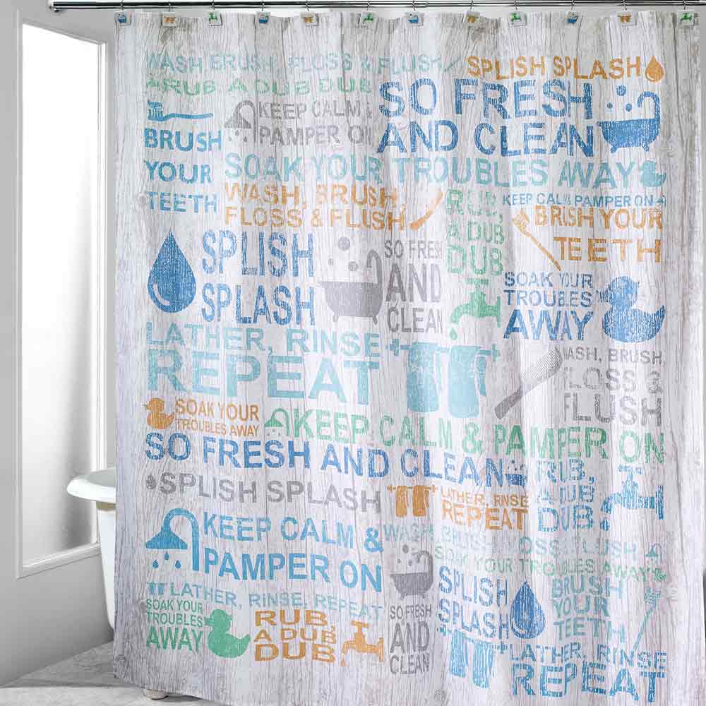 Bath Words Fabric Shower Curtain