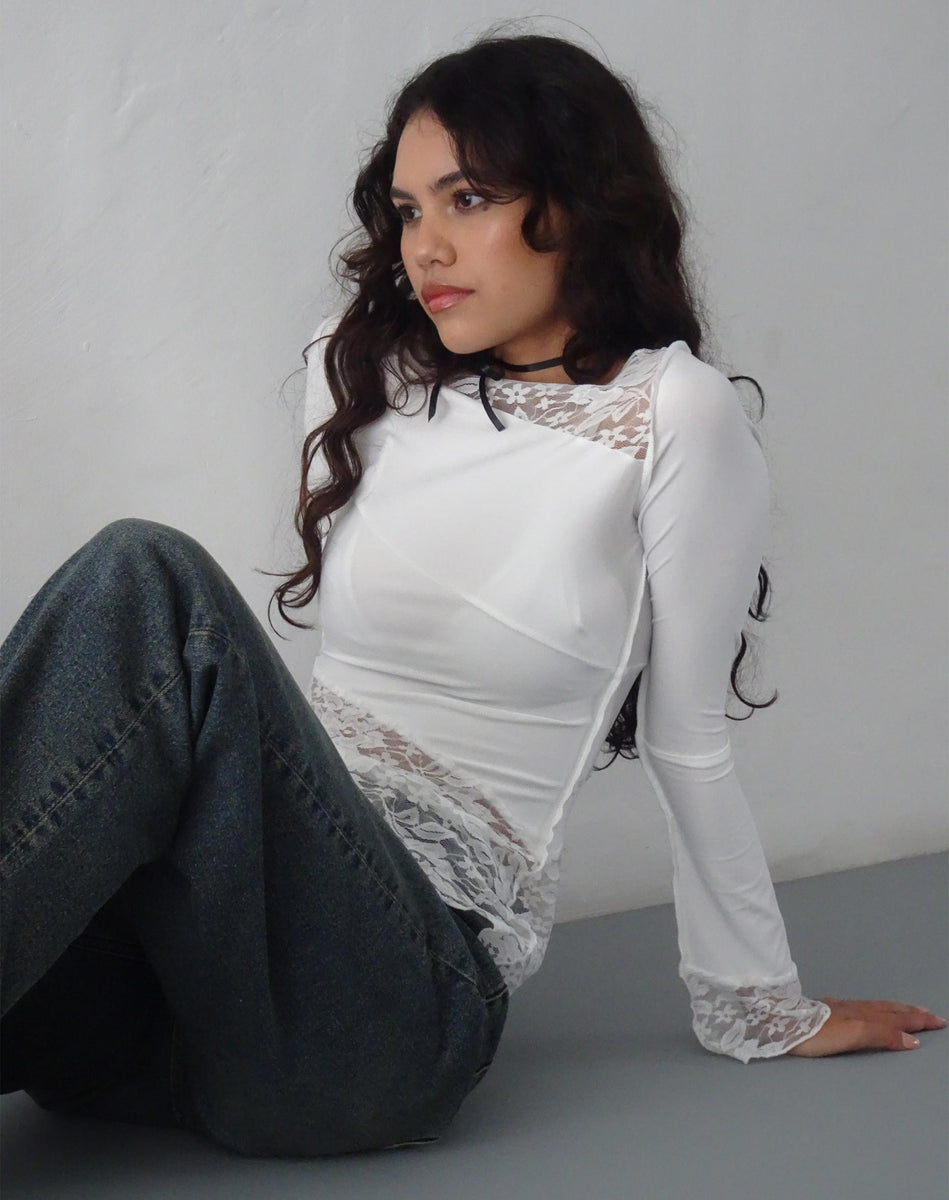 Lucca Long Sleeve Top in Lace White