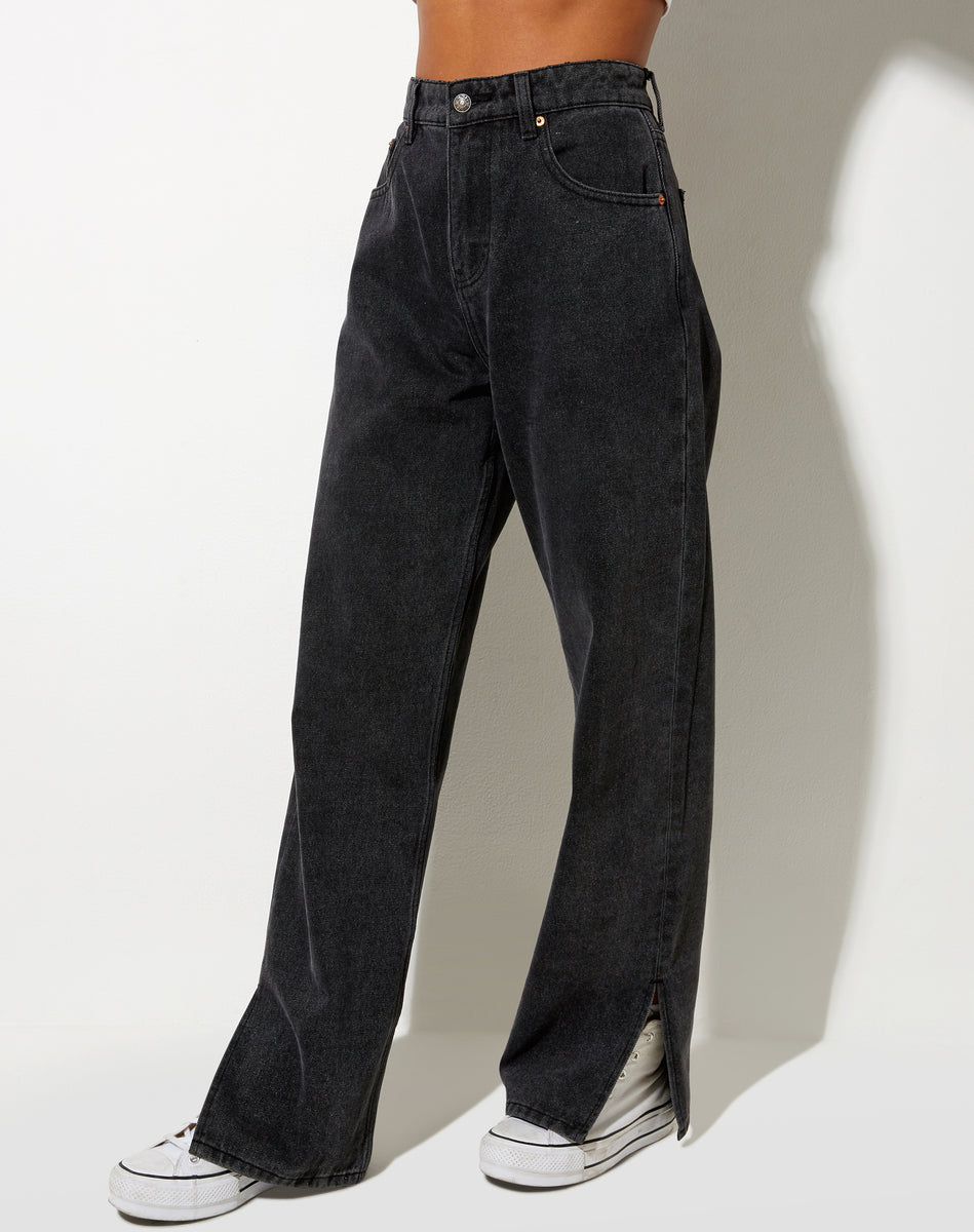 Black Wide Leg Split Jeans | –