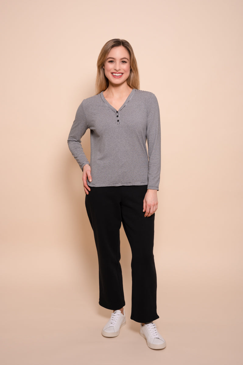 Petite Black and White Striped Long Sleeve Top