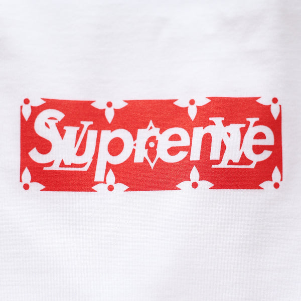 white and red supreme shirt