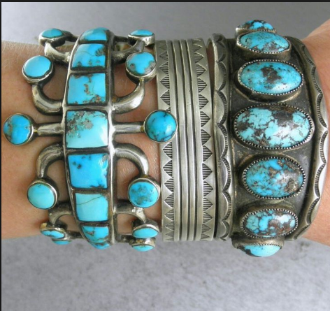 The Pawn American Indian tribal stacked bracelet in turquoise and silver
