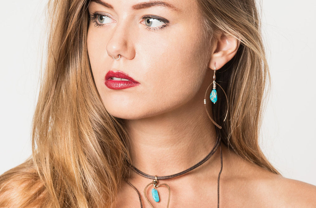 Urban boho jewellery set of artisan turquoise necklace and earrings