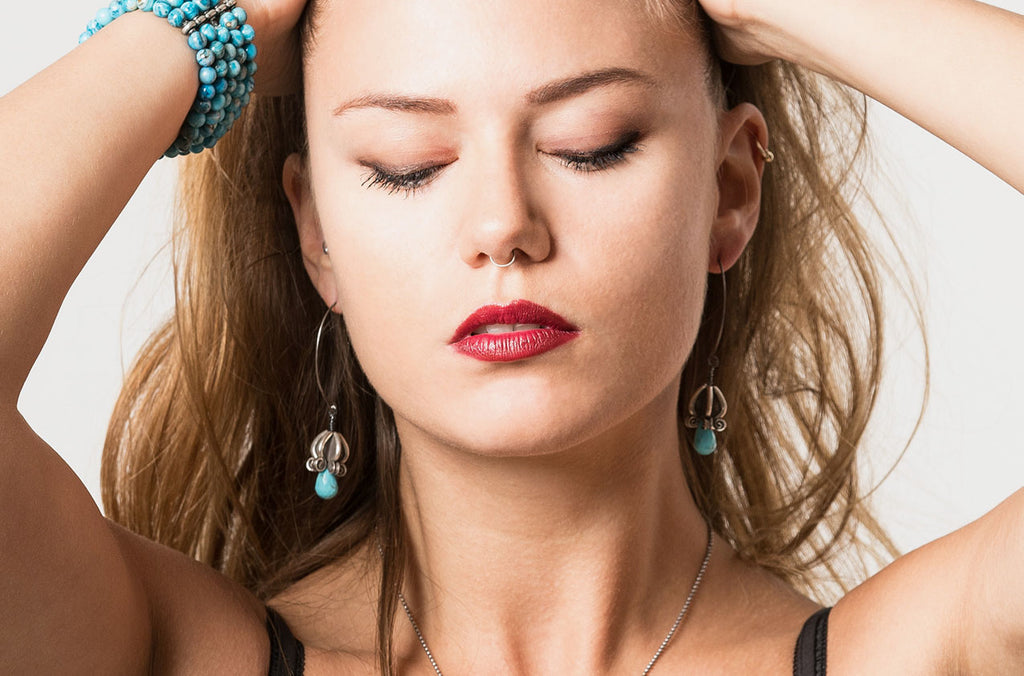 Metro boho Silver and Stone artisan tribal turquoise earrings