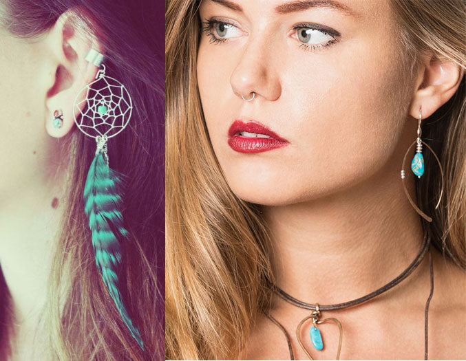 Go classy not fussy: Exquisite artisan made urban boho earrings and necklace with rare Arizona turquoise.
