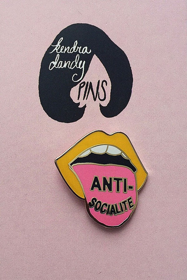 Bouffants & Broken Hearts yellow and pink Anti-Socialite lips enamel pin