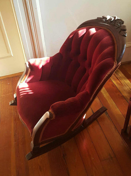 antique velvet rocking chair