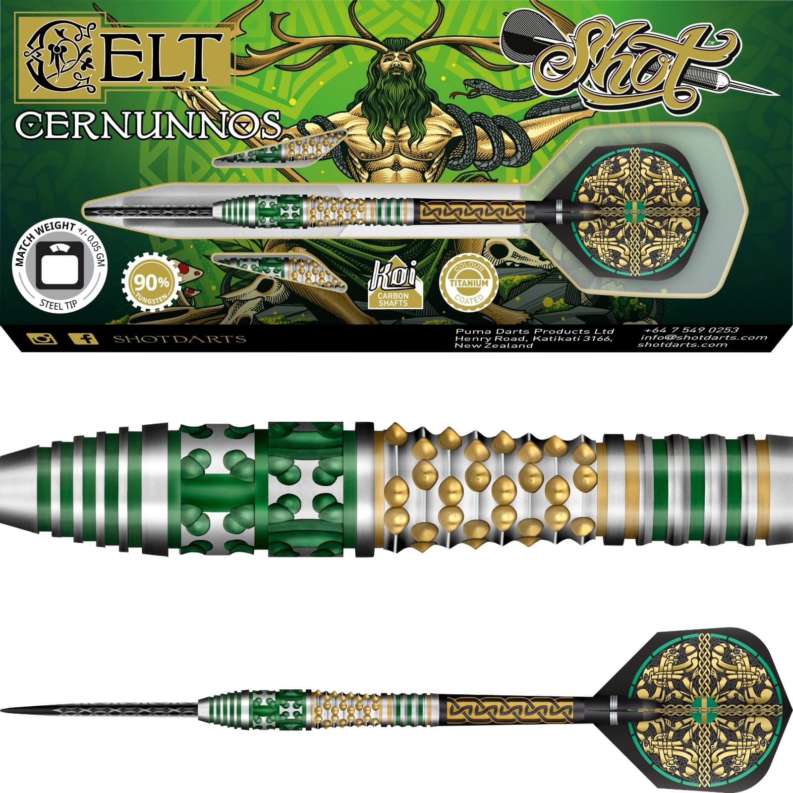 Darts - Shot - Celt Cernunnos Darts - Steel Tip - 90% Tungsten - 22g 23g 24g 25g 