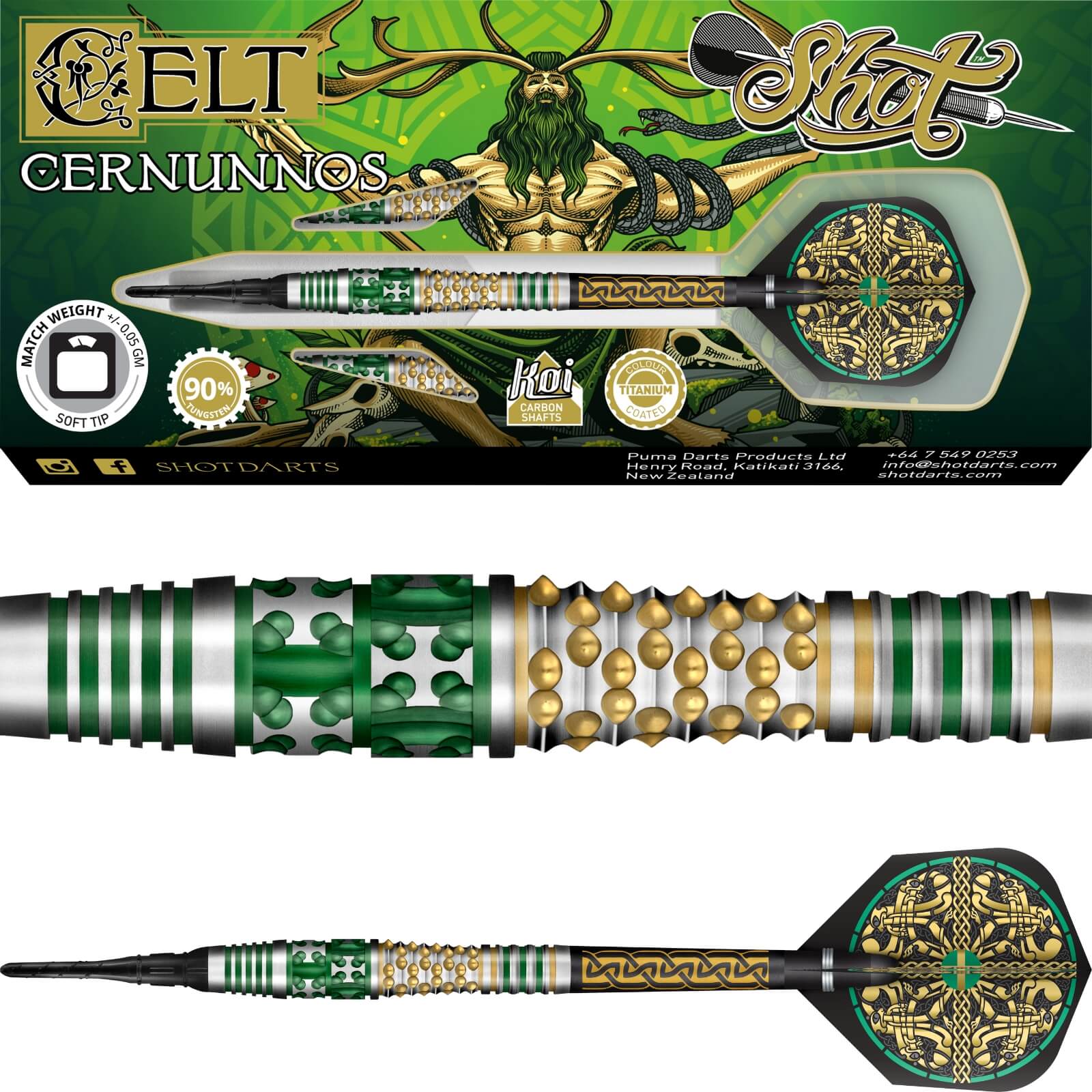 Darts - Shot - Celt Cernunnos Darts - Soft Tip - 90% Tungsten - 18g 20g 