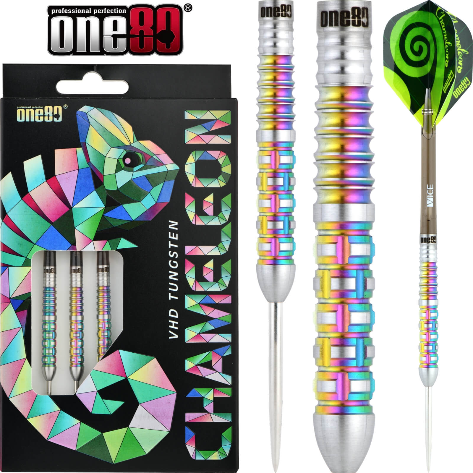 Darts - One80 - Chameleon Zircon Darts - Steel Tip - 90% Tungsten - 22g 24g 