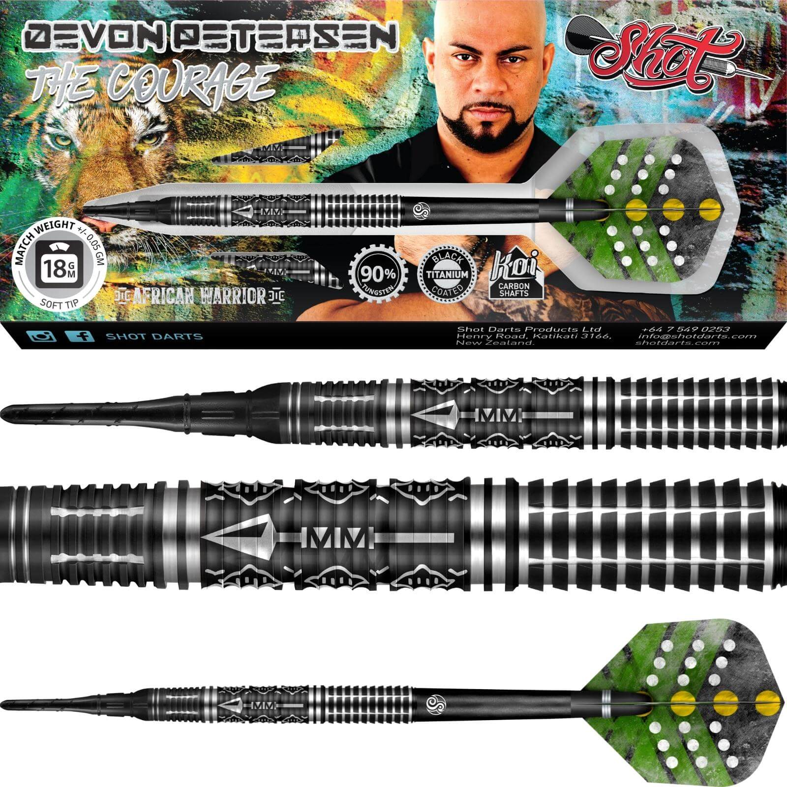 Darts - Shot - Devon Petersen Courage Darts - Soft Tip - 90% Tungsten - 18g 20g 