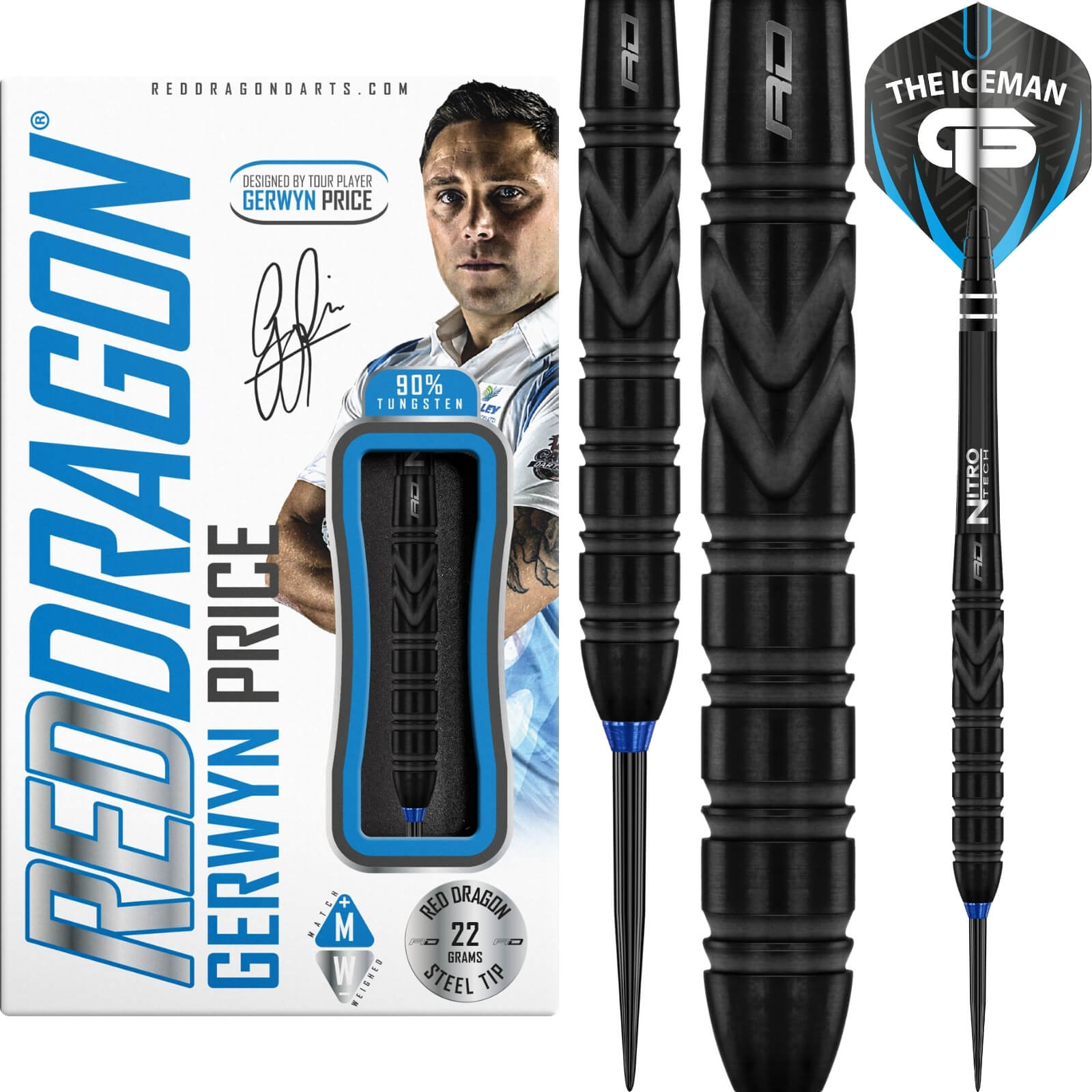 Darts - Red Dragon - Gerwyn Price Back to Black Darts - Steel Tip - 90% Tungsten - 22g 24g 26g 