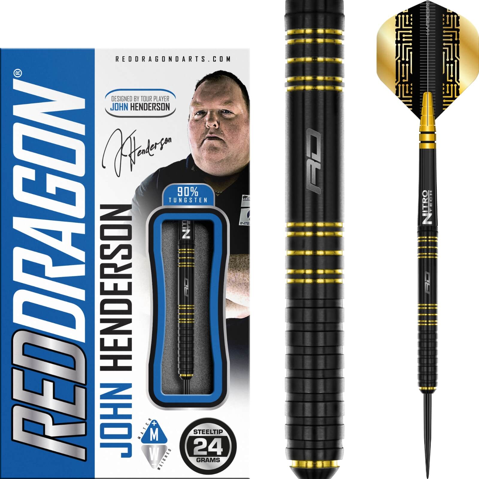 Darts - Red Dragon - John Henderson Darts - Steel Tip - 90% Tungsten - 24g 