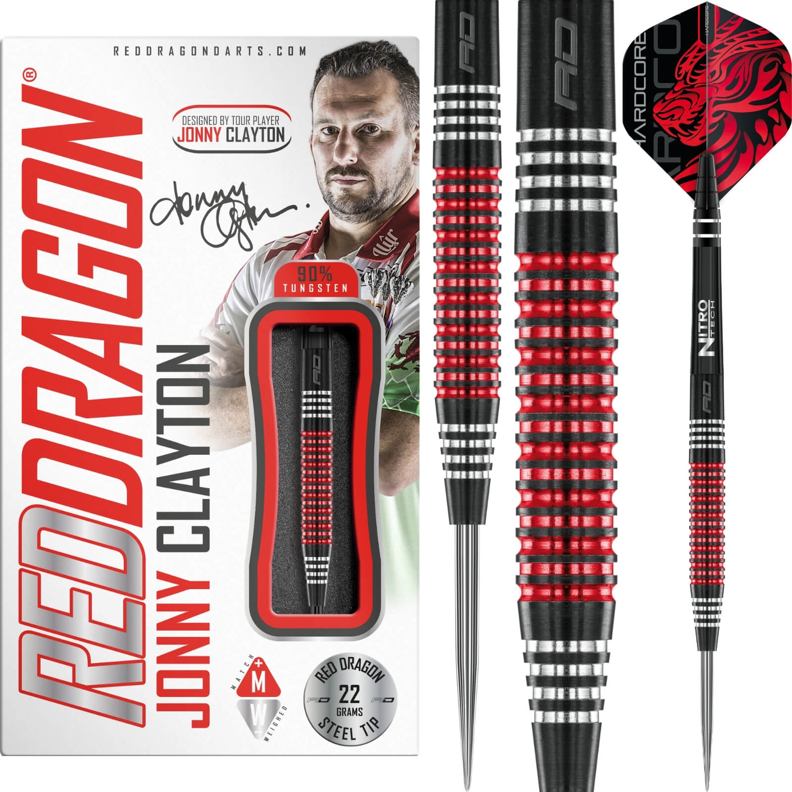 Darts - Red Dragon - Jonny Clayton SE Darts - Steel Tip - 90% Tungsten - 22g 24g 