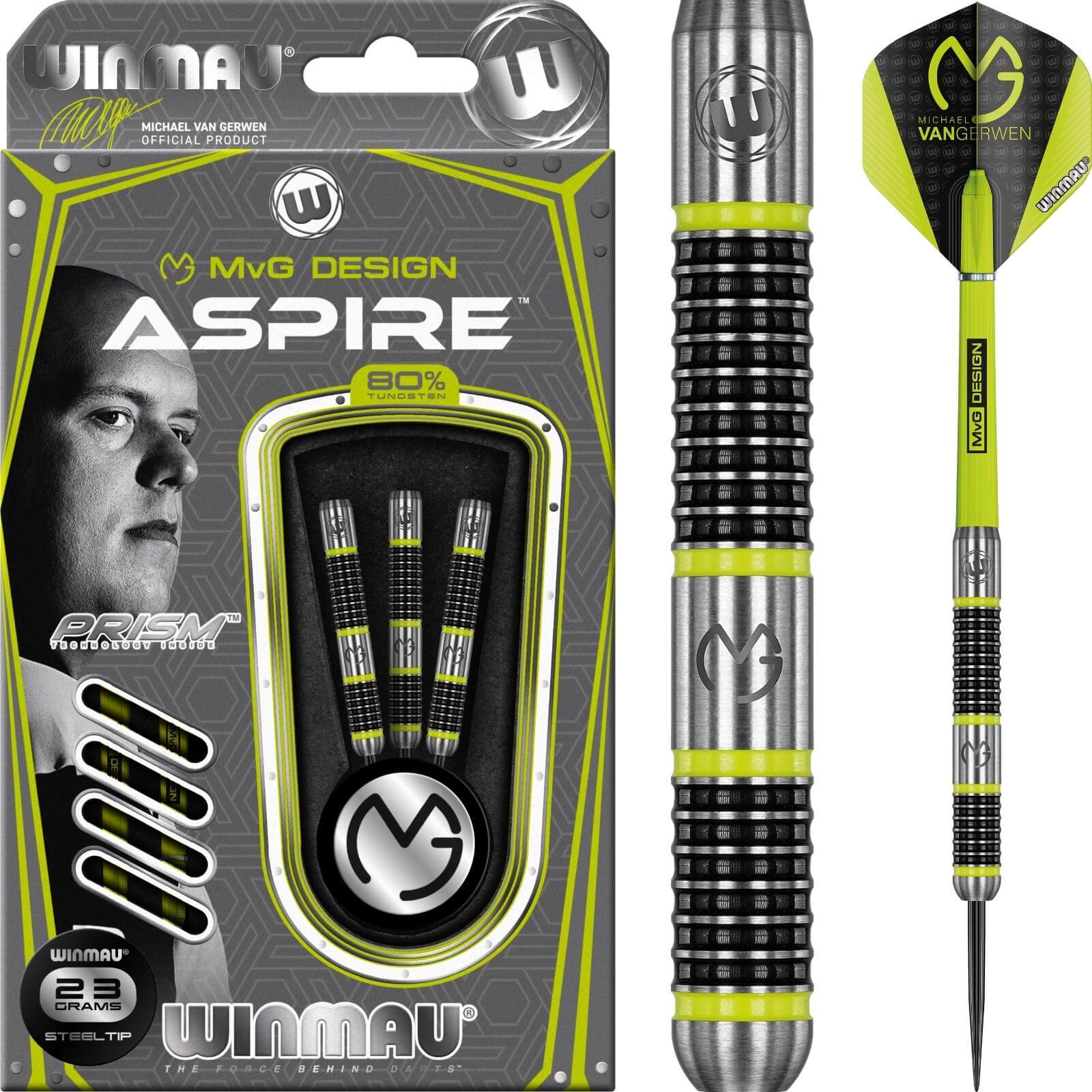 Darts - Winmau - MvG Aspire Darts - Steel Tip - 80% Tungsten - 21g 22g 23g 24g 25g 26g 