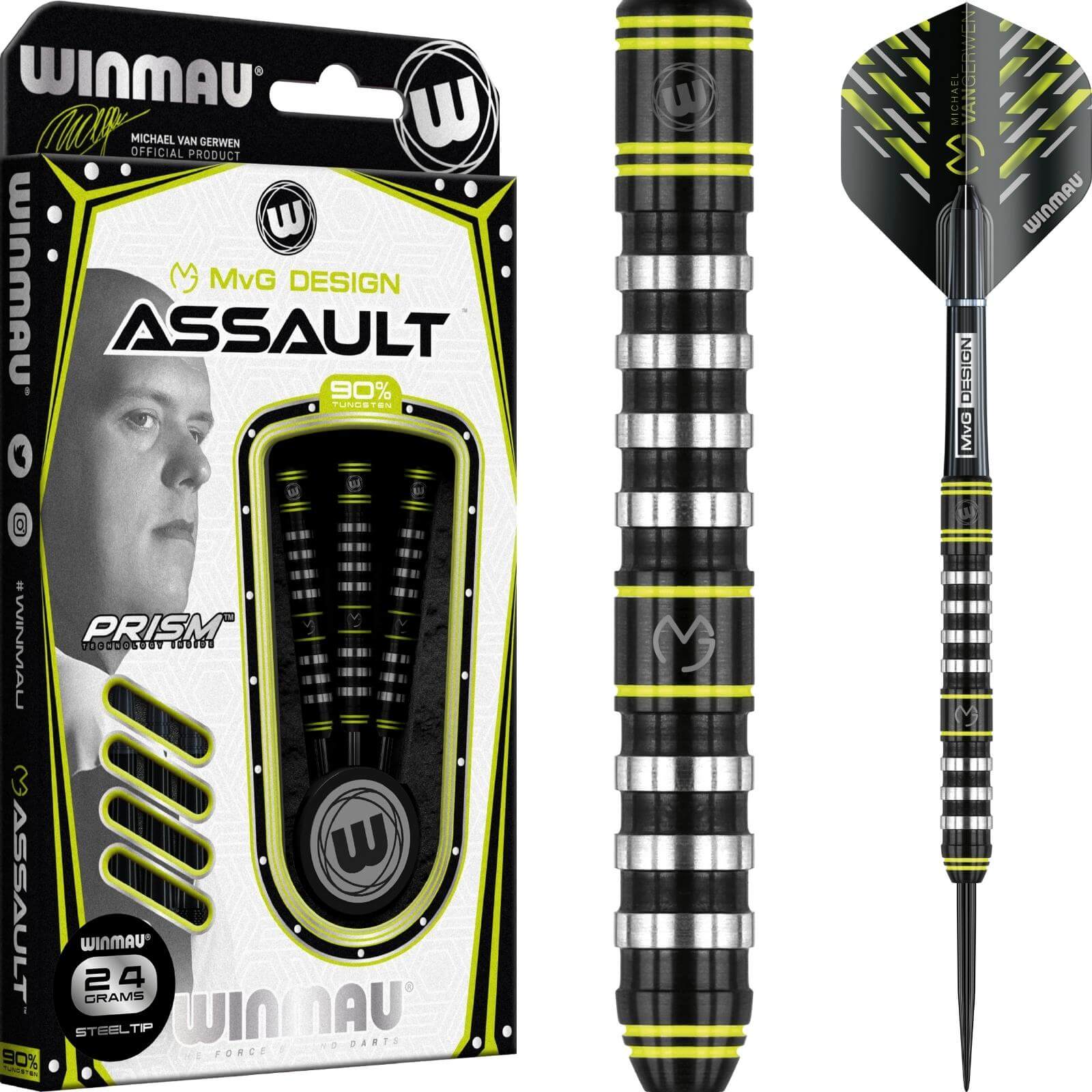 Darts - Winmau - MvG Assault Darts - Steel Tip - 90% Tungsten - 22g 24g 26g 