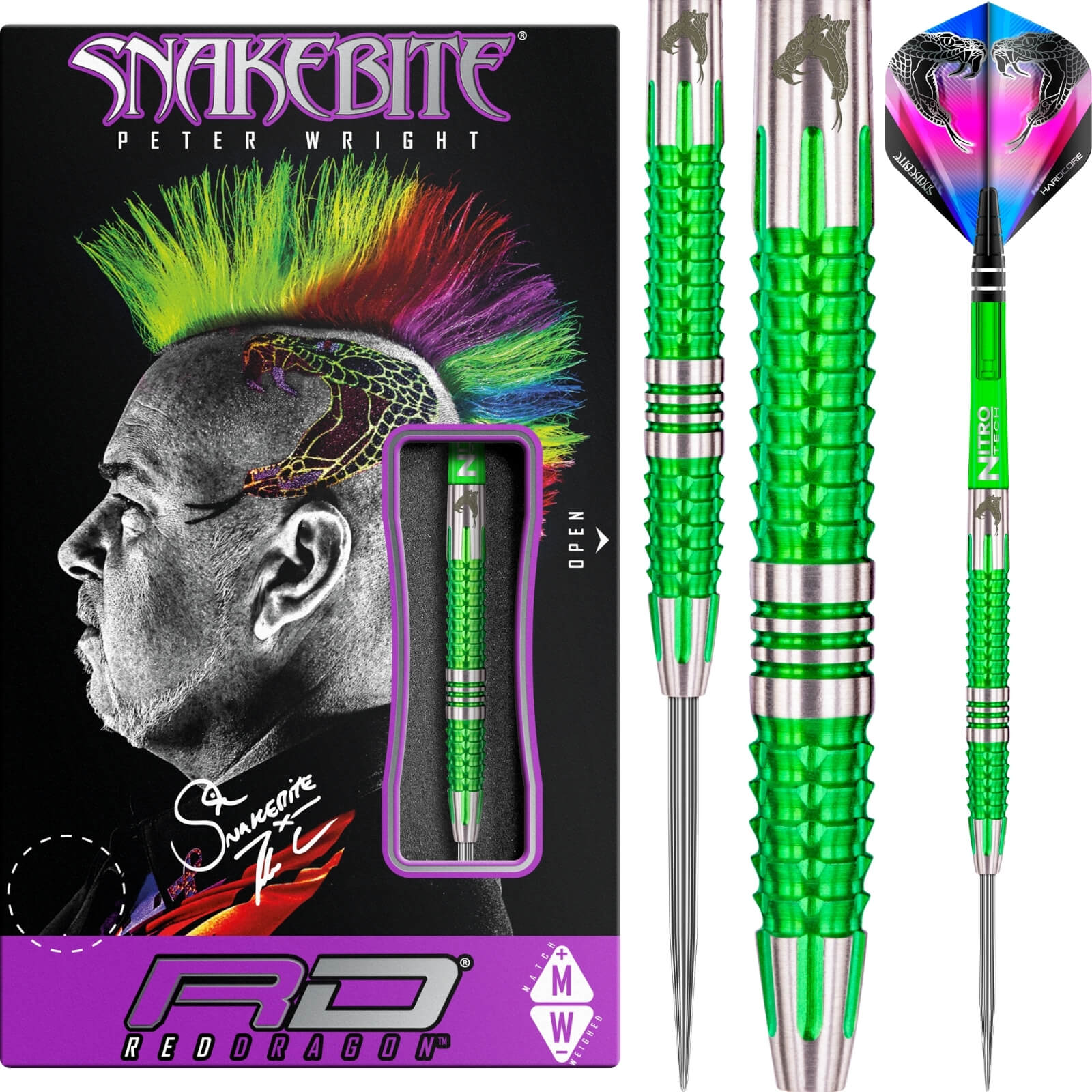 Darts - Red Dragon - Peter Snakebite Wright Mamba 2 Darts - Steel Tip - 90% Tungsten - 22g 24g 