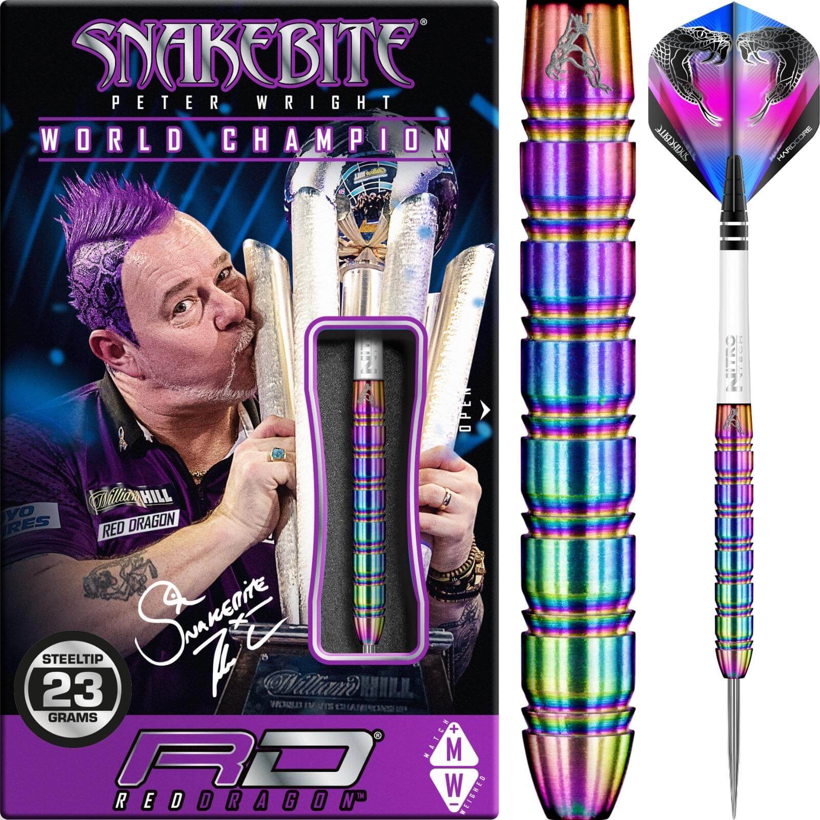 Darts - Red Dragon - Peter Wright Snakebite 1 Darts - Steel Tip - 85% Tungsten - 22g 23g 24g 